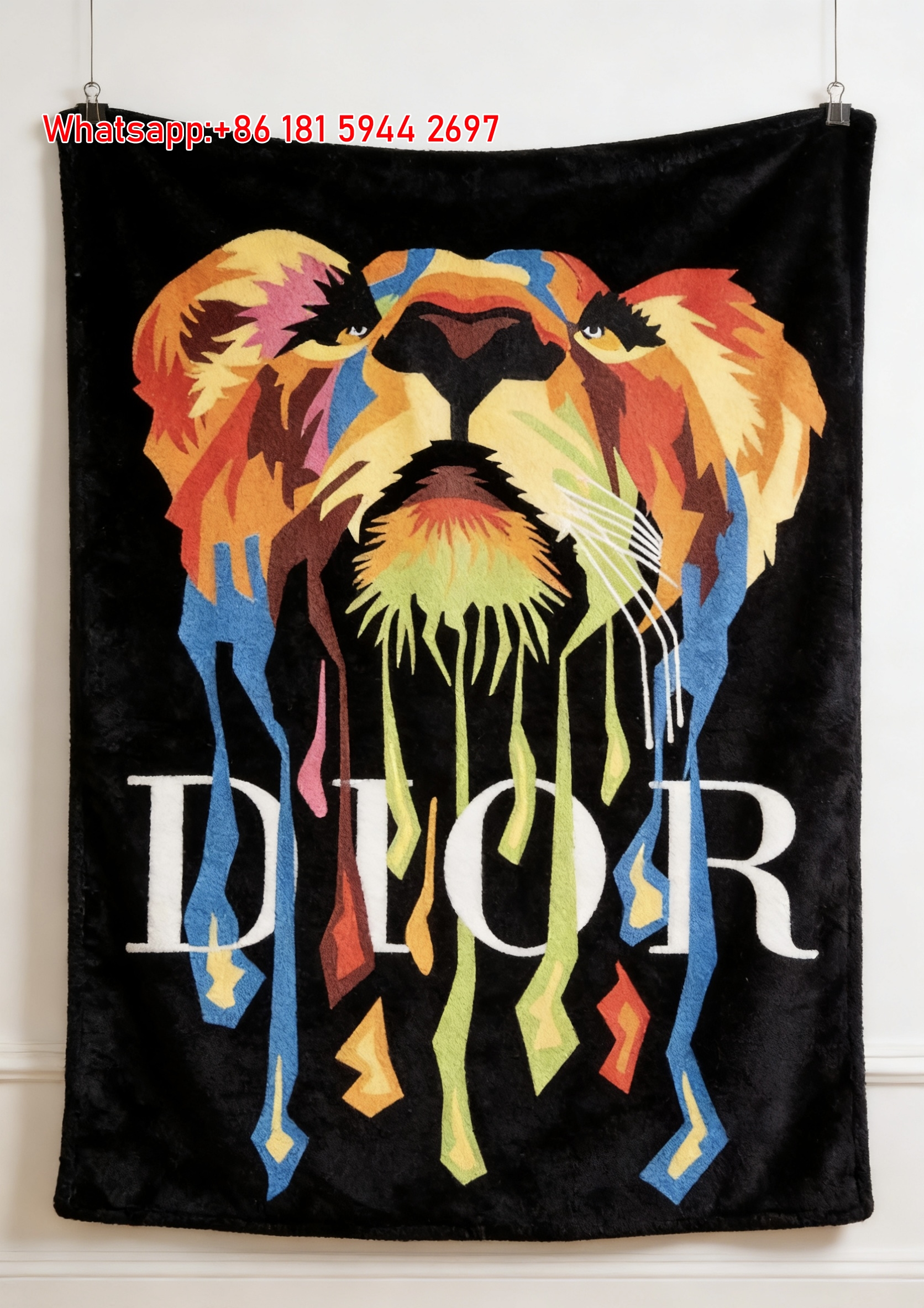 Dior Colorful Dripping Lion Flannel Sofa Throw Blanket D448